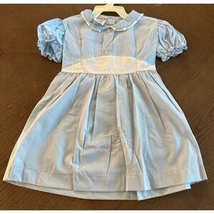 VTG Bette's Girl Llco 4T Blue Flowers Embroidered 1980s 1990s Toddler Dress